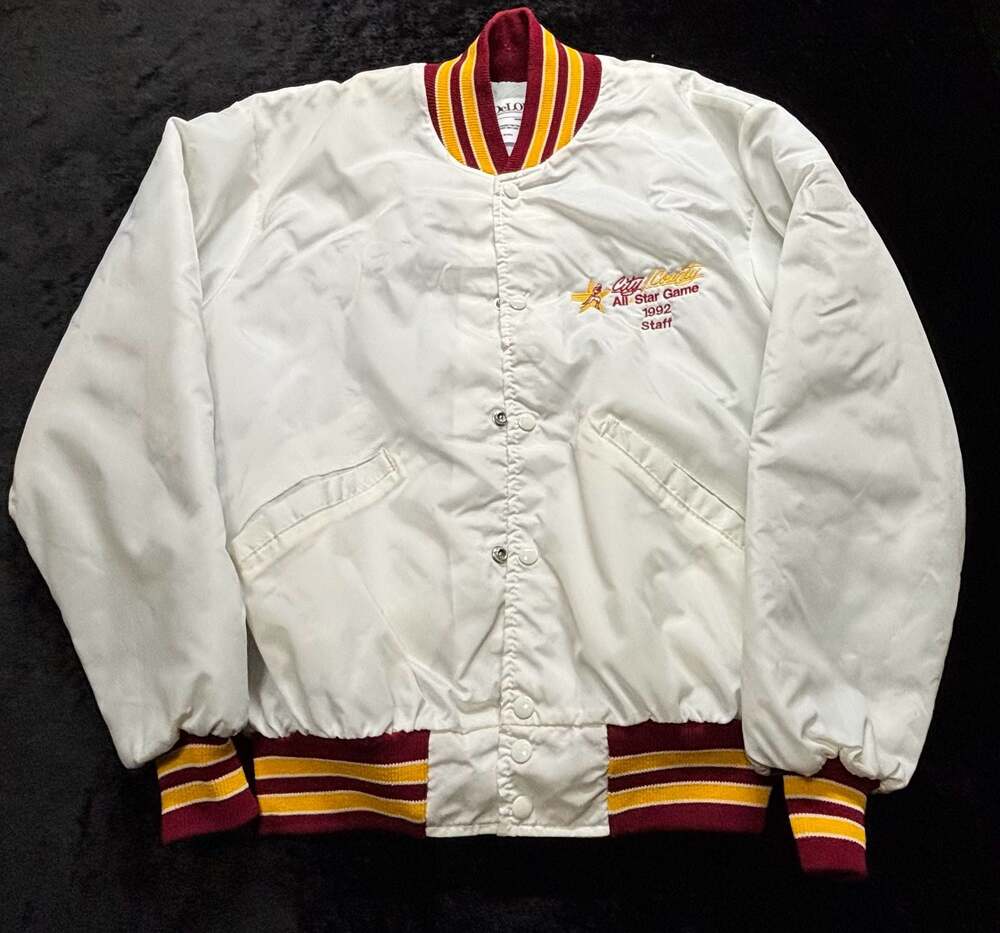 Men Large Vintage Football League All Star Game 1992 Satin Snap Button Jacket